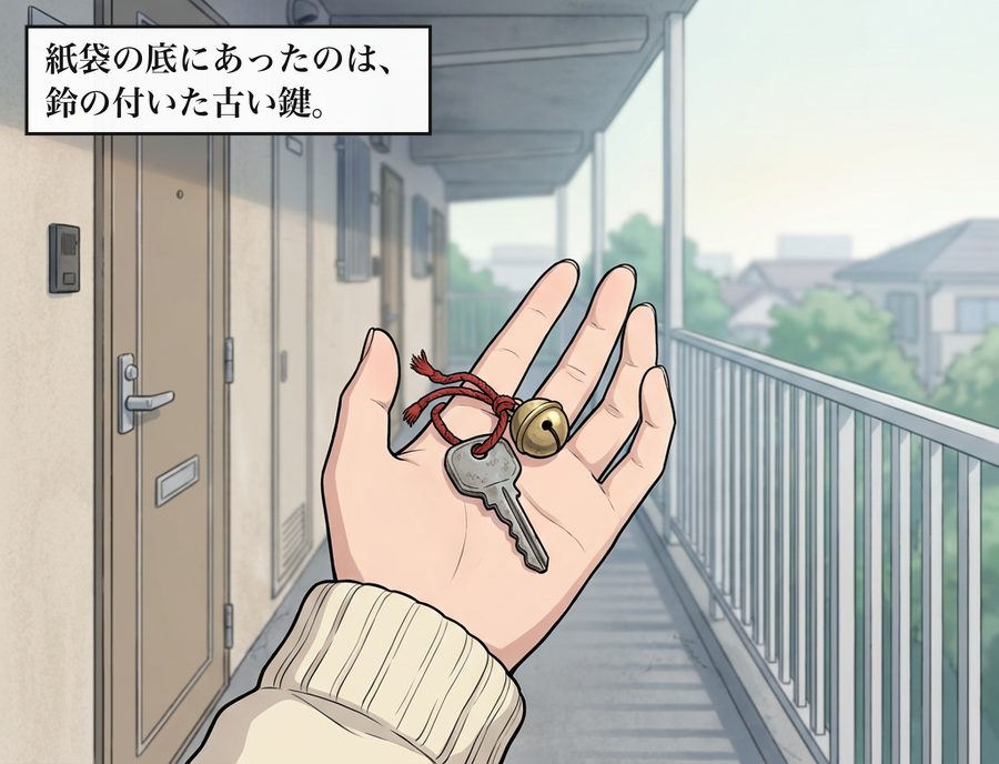 紙袋の底にあったのは、鈴の付いた古い鍵。