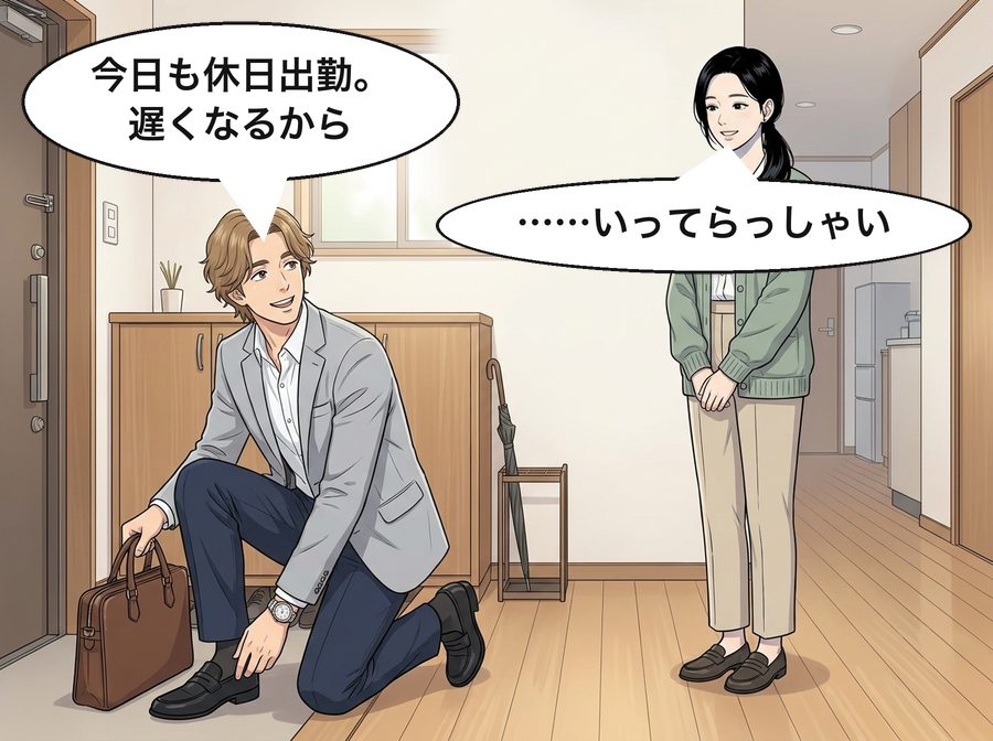 拓也「今日も休日出勤。遅くなるから」 結衣「……いってらっしゃい」