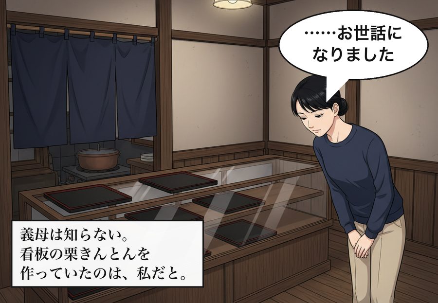 葵「……お世話になりました」 義母は知らない。看板の栗きんとんを作っていたのは、私だと。