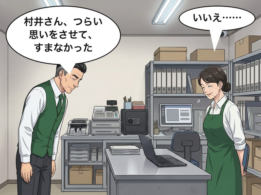 大野店長「村井さん、つらい思いをさせて、すまなかった」 村井早苗「いいえ……」