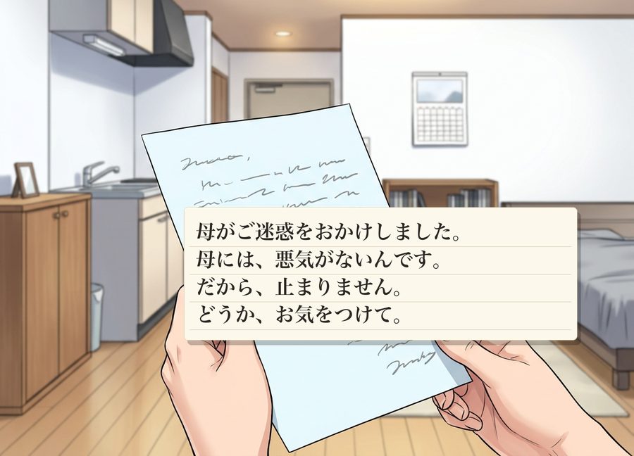 母がご迷惑をおかけしました。 母には、悪気がないんです。 だから、止まりません。 どうか、お気をつけて。