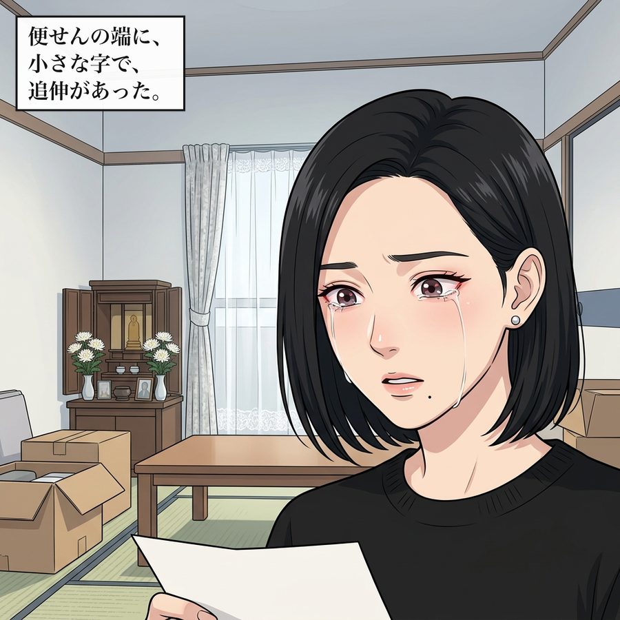 便せんの端に、小さな字で、追伸があった。