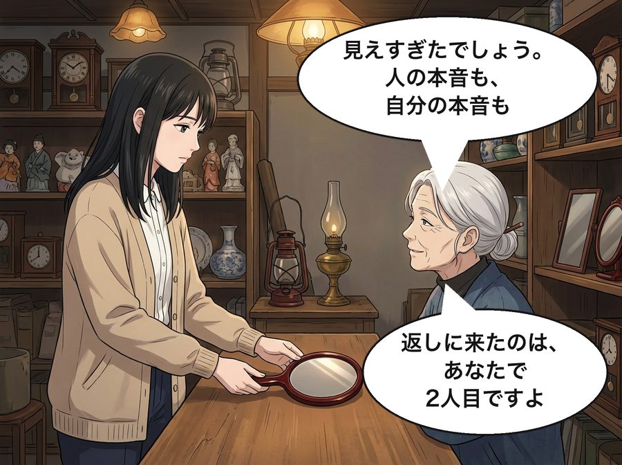 古道具屋の店主「見えすぎたでしょう。人の本音も、自分の本音も」 古道具屋の店主「返しに来たのは、あなたで2人目ですよ」