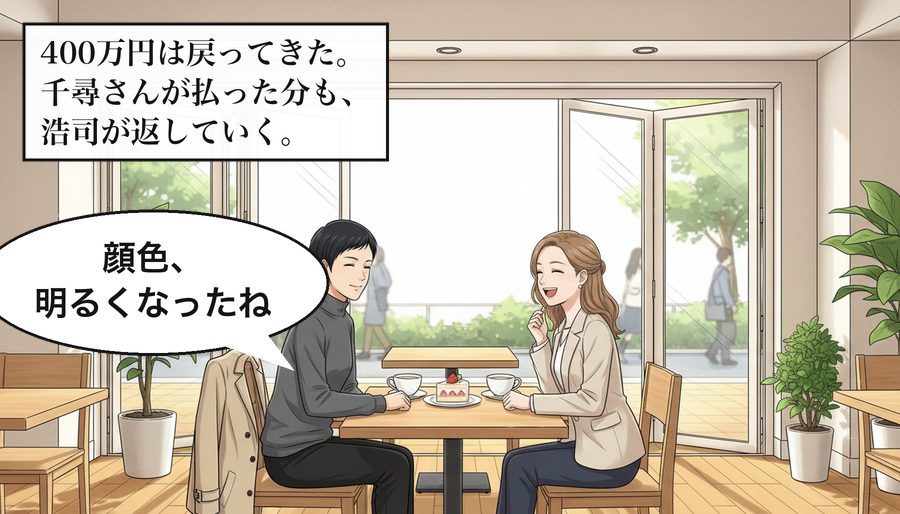400万円は戻ってきた。千尋さんが払った分も、浩司が返していく。 千尋「顔色、明るくなったね」
