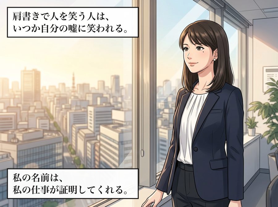肩書きで人を笑う人は、いつか自分の嘘に笑われる。 私の名前は、私の仕事が証明してくれる。