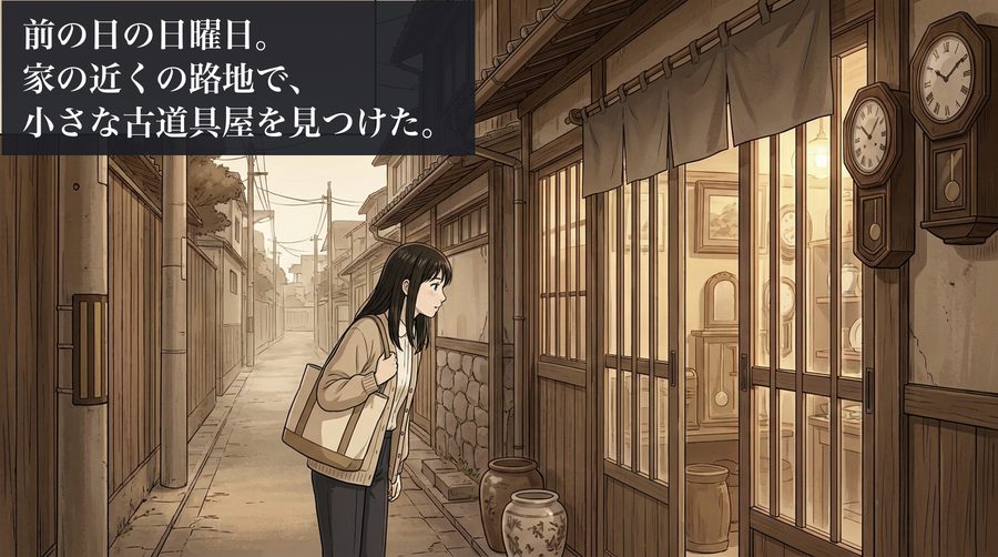 前の日の日曜日。家の近くの路地で、小さな古道具屋を見つけた。