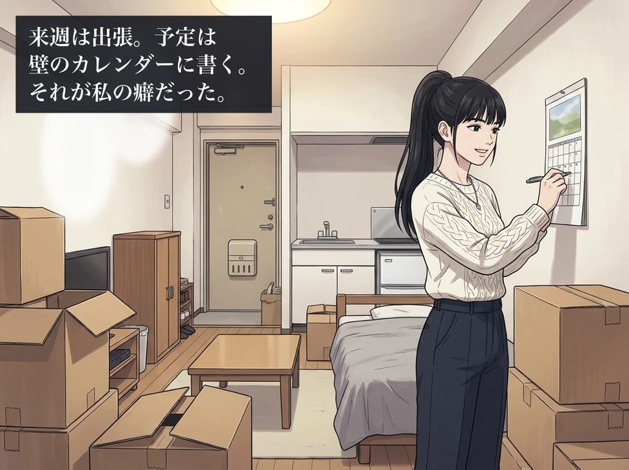 来週は出張。予定は壁のカレンダーに書く。それが私の癖だった。