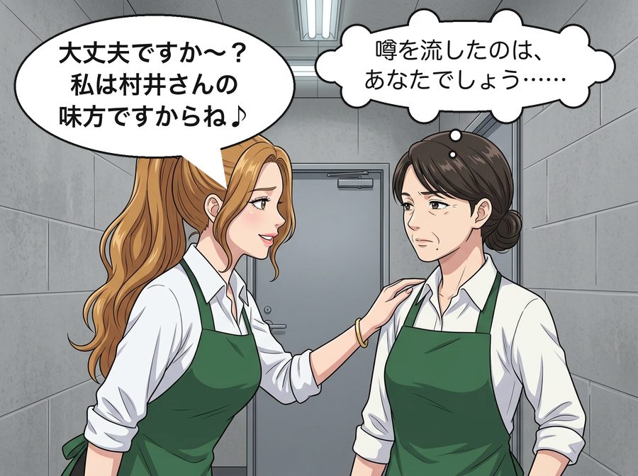 古川玲奈「大丈夫ですか〜？私は村井さんの味方ですからね♪」 村井早苗「噂を流したのは、あなたでしょう……」