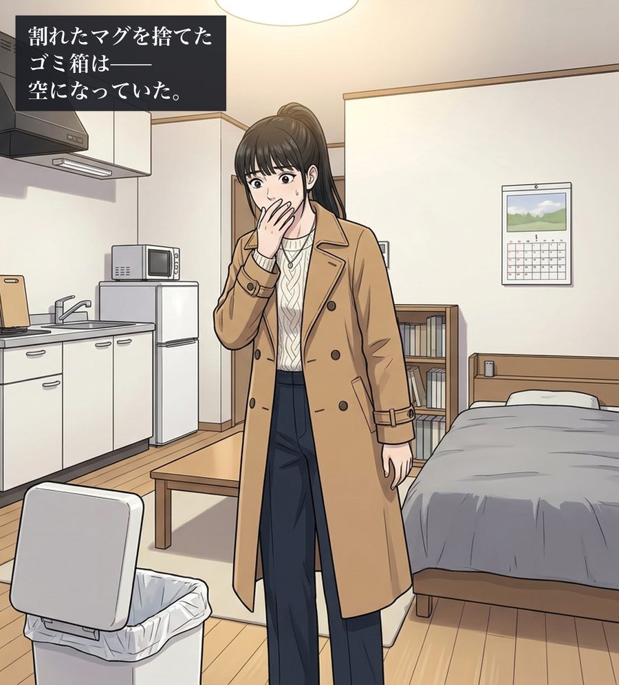 割れたマグを捨てたゴミ箱は——空になっていた。