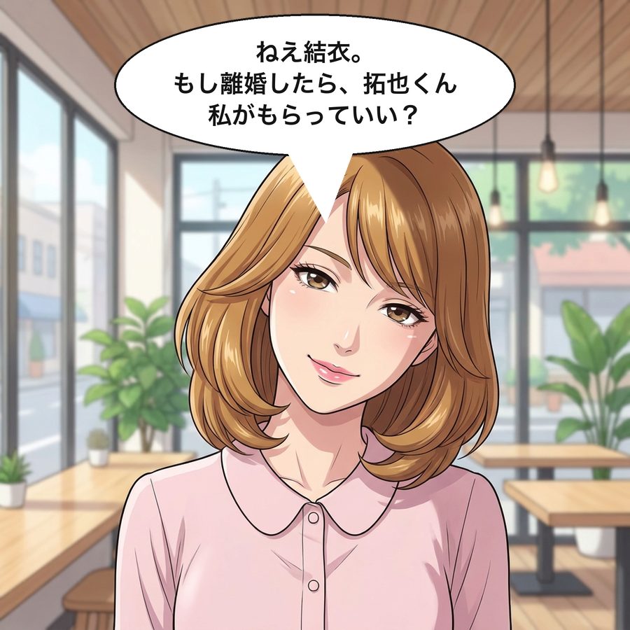 沙耶「ねえ結衣。もし離婚したら、拓也くん私がもらっていい？」