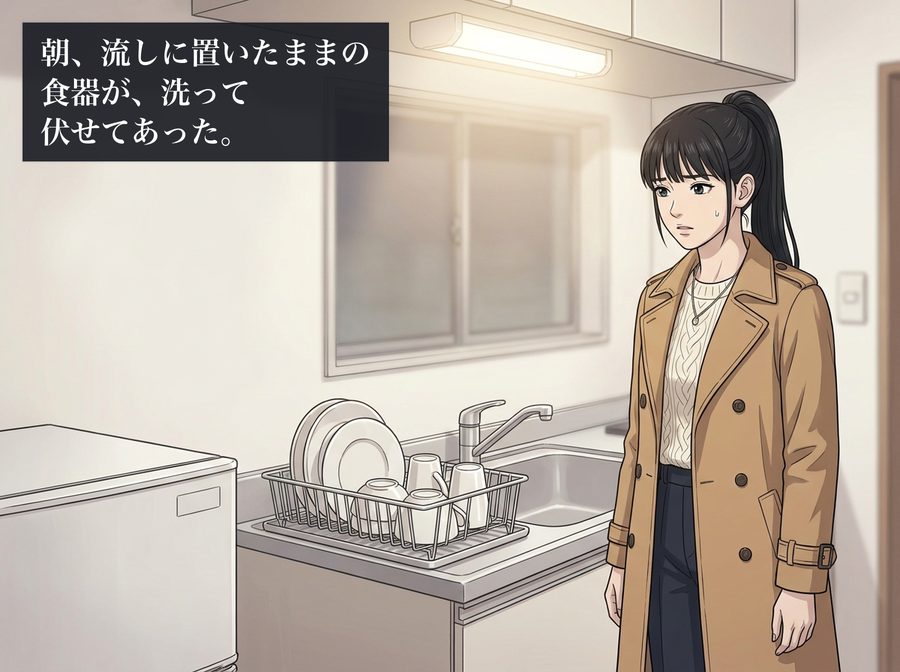 朝、流しに置いたままの食器が、洗って伏せてあった。