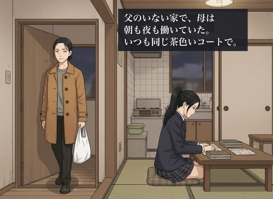 父のいない家で、母は朝も夜も働いていた。いつも同じ茶色いコートで。