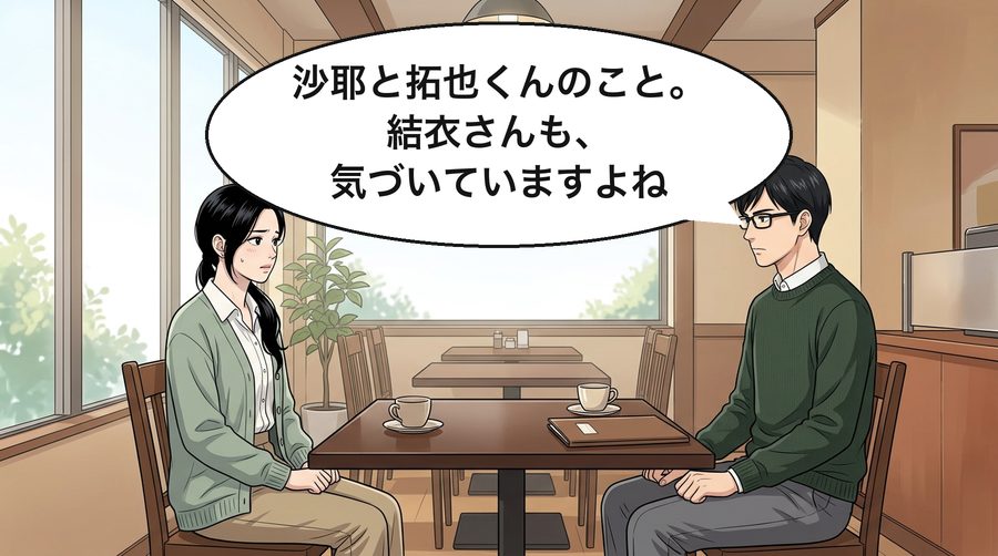 健吾「沙耶と拓也くんのこと。結衣さんも、気づいていますよね」