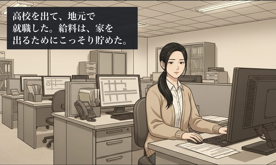 高校を出て、地元で就職した。給料は、家を出るためにこっそり貯めた。