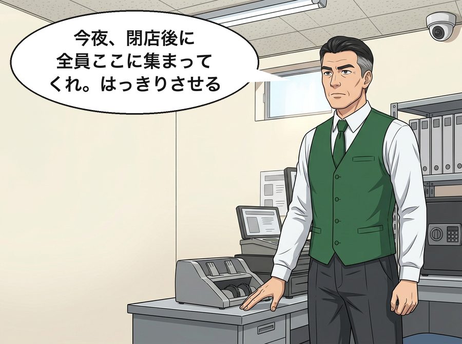 大野店長「今夜、閉店後に全員ここに集まってくれ。はっきりさせる」