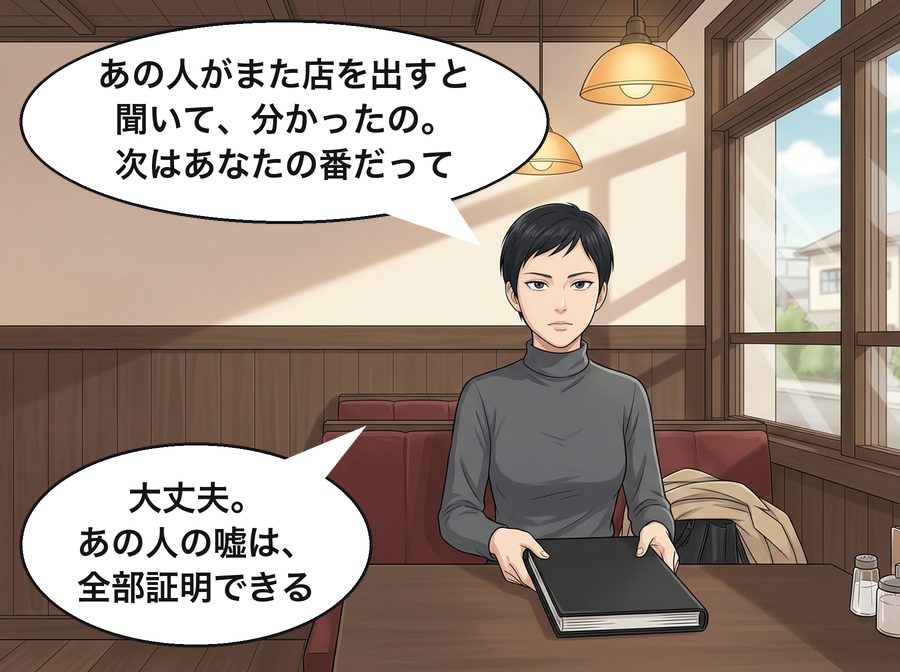 千尋「あの人がまた店を出すと聞いて、分かったの。次はあなたの番だって」 千尋「大丈夫。あの人の嘘は、全部証明できる」