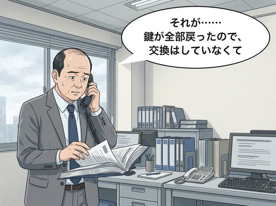 管理会社の堀田「それが……鍵が全部戻ったので、交換はしていなくて」