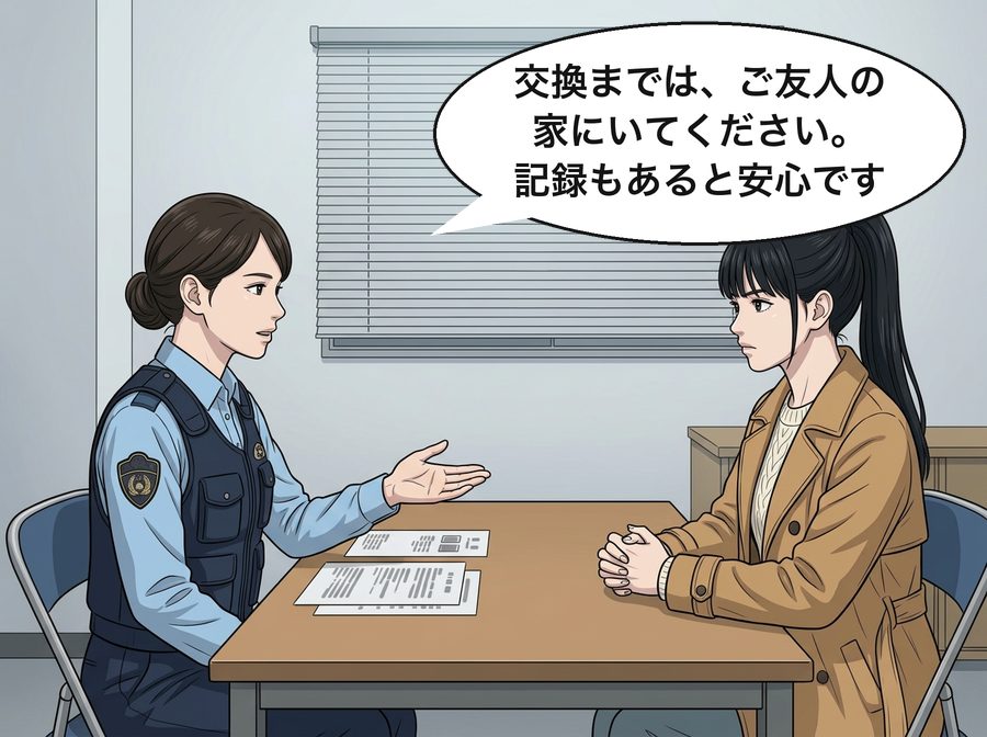 警察官「交換までは、ご友人の家にいてください。記録もあると安心です」