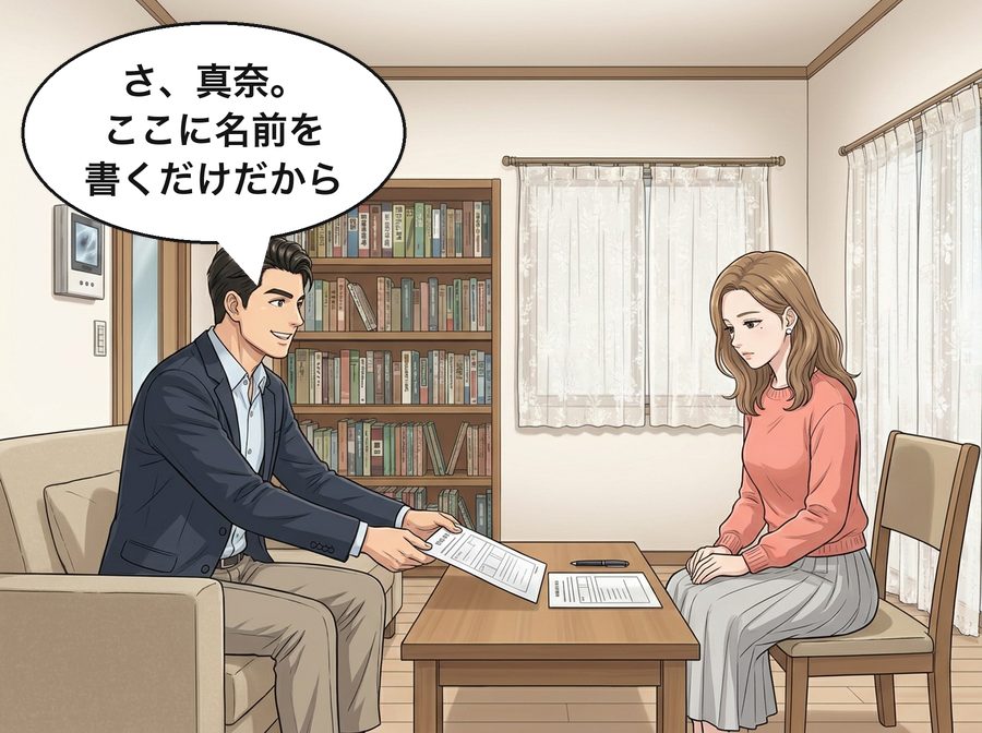 浩司「さ、真奈。ここに名前を書くだけだから」