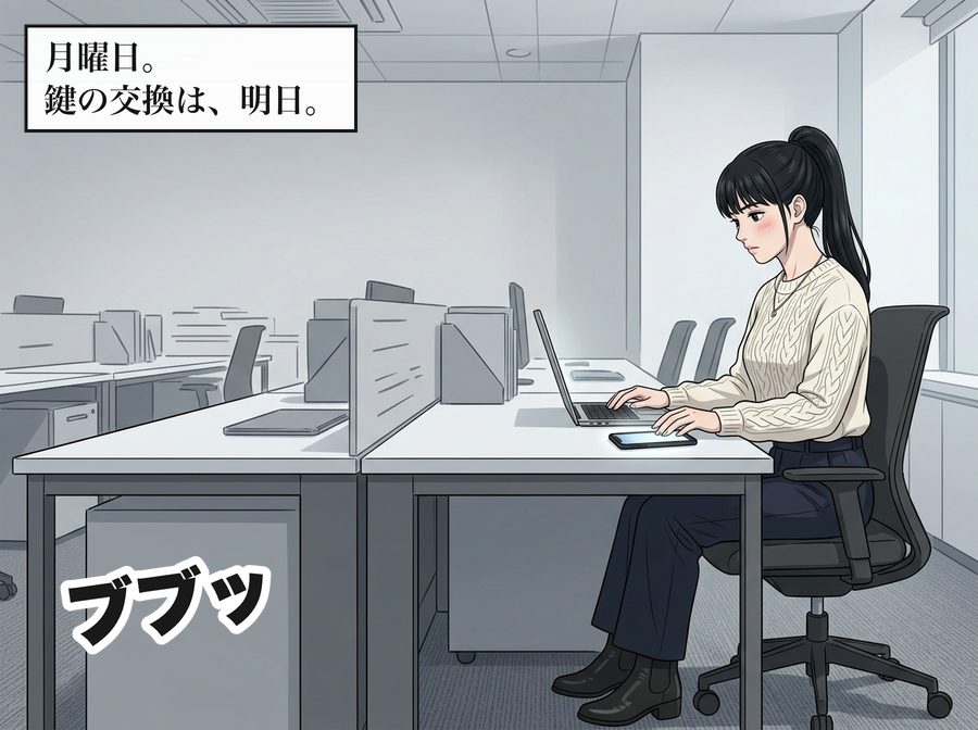 月曜日。鍵の交換は、明日。 ブブッ