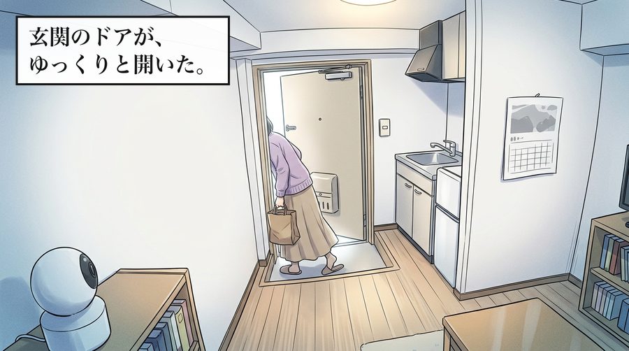 玄関のドアが、ゆっくりと開いた。