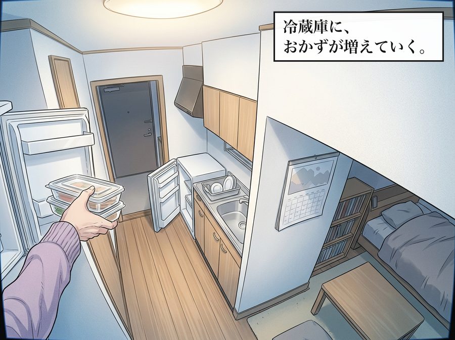 冷蔵庫に、おかずが増えていく。