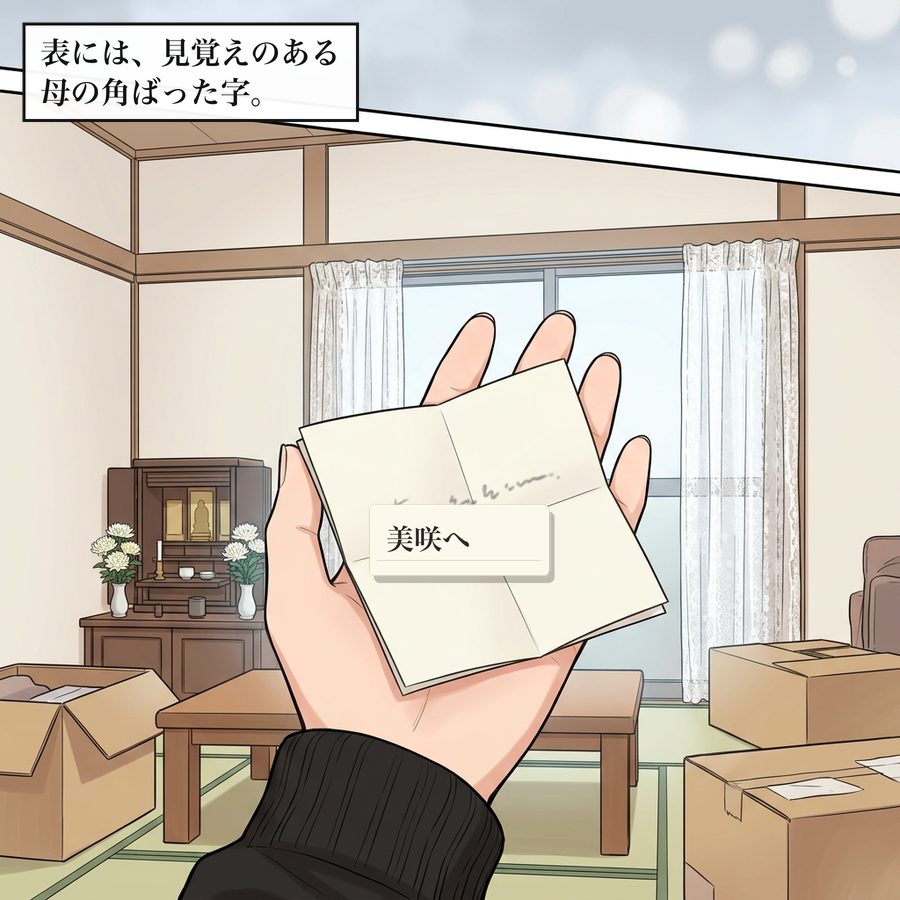 表には、見覚えのある母の角ばった字。 美咲へ