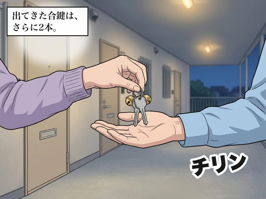 出てきた合鍵は、さらに2本。 チリン