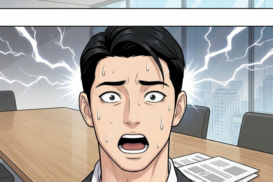 面接の部屋で驚く元カレ（漫画の1コマ）