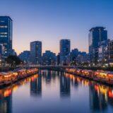 夜の中洲の屋台と那珂川（イメージ）