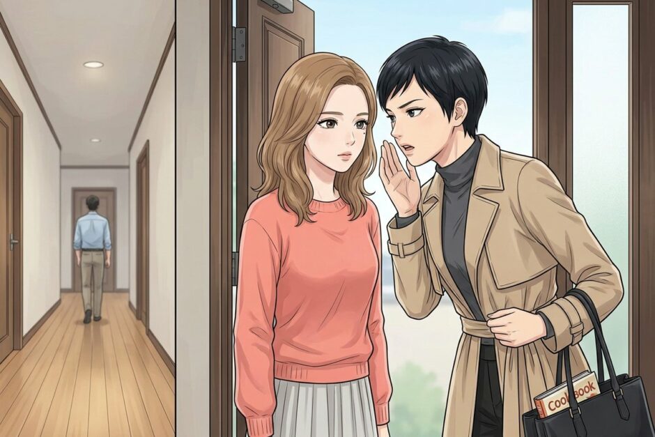 帰り際、主人公にそっとささやく夫の元妻（漫画の1コマ）
