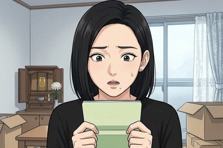 母の通帳を見て驚く主人公（漫画の1コマ）
