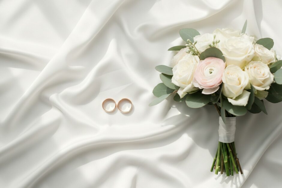 結婚指輪とブーケ（イメージ）